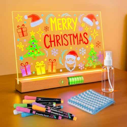 LED Note Board with Colors, Rechargeable Acrylic Dry Erase Board with 8 Markers, 9-Mode Light Up Board, Led Drawing Board for Kids, Home Bedroom Store Office Holiday Gift (11.8 x 7.9 in)