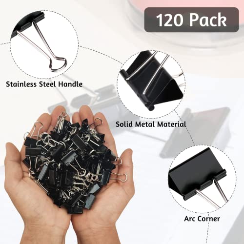 OWLKELA 120 Pack Binder Clips 0.75 inch Black – Reusable Steel Office Clips