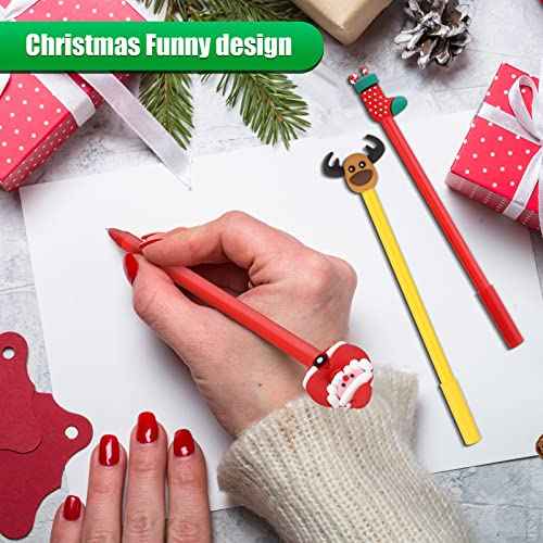 Zonon 200 Pieces Christmas Pens Holiday Novelty Fun Cartoon Characters Stick Black Gel Ink Rollerball Pens for Christmas Xmas Party Favors Goodie Bags Stuffer Gifts Office Supplies, 7 Styles