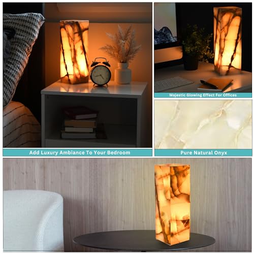 UMAID Handcrafted Onyx Marble Table Lamp, Each Lamp One-of-a-Kind with Natural Patterns, Warm Amber Glow, Dimmable Cord & Bulb, Modern Home Decor for Bedroom, Desk, Office, Living Room, or Bedside