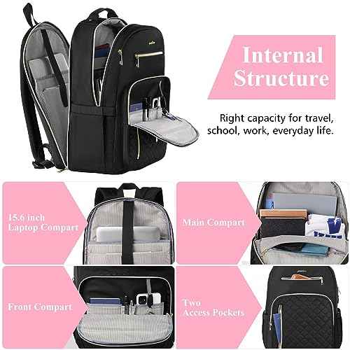 YAMTION Backpack Women Laptop,17.3 Inch Backpack with USB for Uni College Students Teacher Business Work,Black