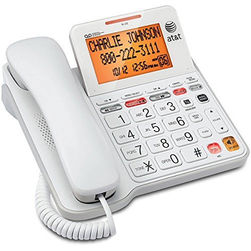 AT&T CL4940 Corded Phone with Digital Answering System, Caller ID, Large Tilt Display, White Desk Phone