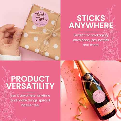 500 Pcs 1.5 Inch Pink and Rose Gold Thank You Stickers for Small Business, Small Business Packaging, Self-Adhesive & Waterproof Stickers with Beautiful Designs, Strong and Durable Envelope Seals