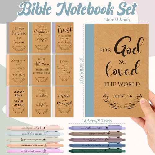 30 Sets Christmas Christian Notebook and Pen Thanksgiving Gift Set Bulk A5 Composition Journal Bible Verse Pen Religious Lined Notepad Scripture Notepad for Teacher Church Sunday (Morandi)