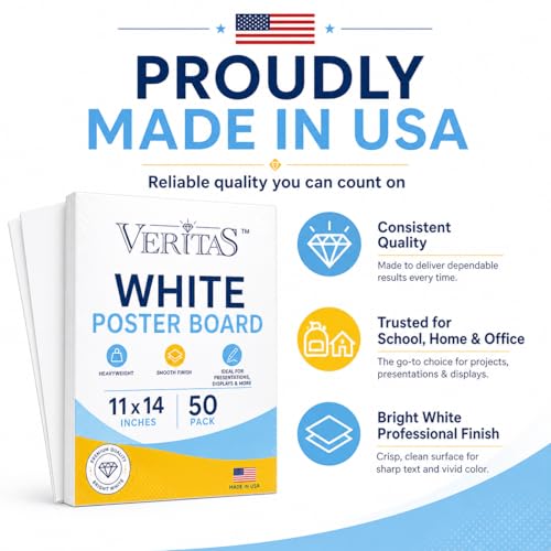 White Poster Board 11x14 Inches - 50 Pack Heavyweight Craft & Presentation Paper