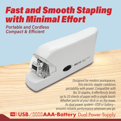 INOZTO Electric Stapler with Auto Sensor – 20 Sheets/Second, USB or Battery Powered, Built-In Staple Remover, Anti-Slip Base