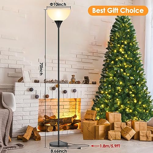 Floor Lamp, LED Standing Lamps with White Plastic Shade, Black Modern Torchiere Floor Lamp, Tall Lamps for Living Room Dorm, Bulb not Included