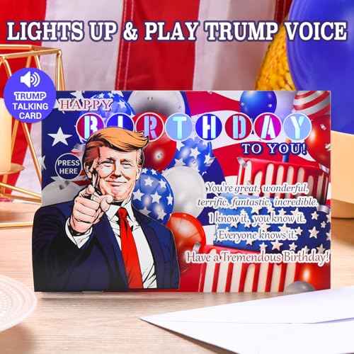 Talking Birthday Card with President Real Voice & Light, Funny Music Happy Birthday Cards for Women Men, Presidential Theme Musical Birthday Greeting Card Gifts for Husband Wife Brother Fans Friend