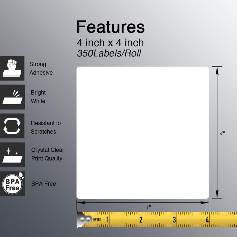 BETCKEY - 4" x 4" (102 mm x 102 mm) Shipping & Large Square Labels Compatible with Zebra & Rollo Label Printer,Premium Adhesive & Perforated [10 Rolls, 3500 Labels]
