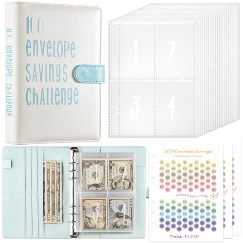 Blue LXWHYP 100 Envelopes Money Saving Challenge Binder with Tracker & Budget Planner