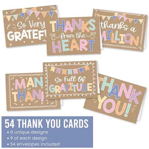 Hadley Designs Bulk Thank You Cards with Envelopes - 54 Kids Thank You Cards For Teachers, Cute Thanks Blank Cards and Envelopes, Fun Appreciation Note Card for Birthday, Baby Shower & Small Business