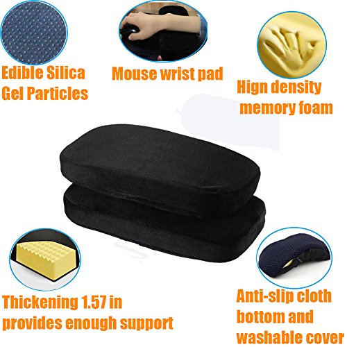 Sunnors Chair Armrest Pads – Memory Foam Elbow Pillow, Black PU (Set of 2) for 6-11 inch Armrests