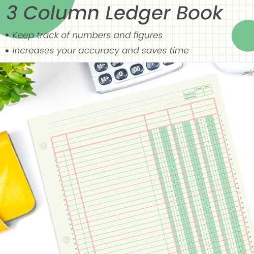 2 Pads 100 Sheets Columnar Analysis Pad 3 Column Ledger 3 Hole Punch Accounting Ledger Book 8-1/2 x 11 Ledger Paper Pad Double Page Format Columnar Pad for Business Bookkeeping & Data(3 Column Ledger)