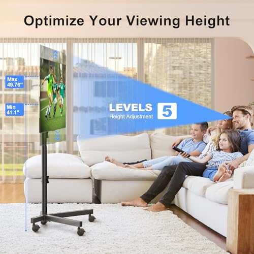 Mobile TV Stand with Wheels for Most 21-60 Inch Flat/Curved Screens TVs, Height Adjustable Rolling TV Cart, up to 77 lbs, Max VESA 400x400, ML55SE