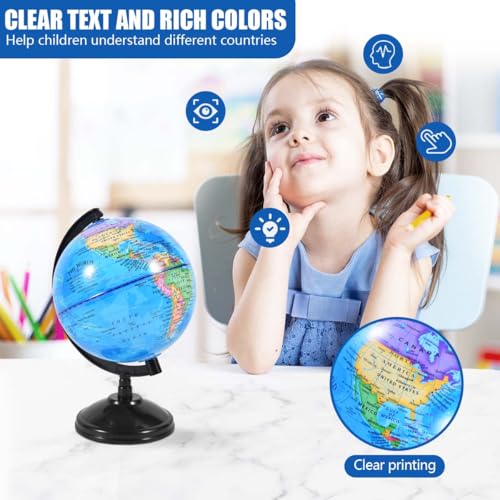 KISEER Blue 6-Inch Rotating World Globe with Stand for Kids Learning & Classroom Use