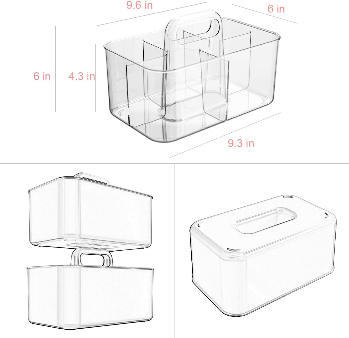 Vidifor Clear Portable Caddy Tote - Thickened Shower Caddy with Handle for Art Supplies & Makeup (Clear)
