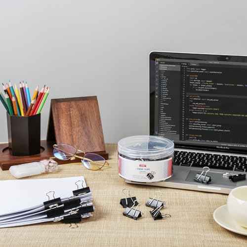 50Pcs Binder Clips Medium, Standard Medium Clips 1-1/4 Inch, Paper Clamps Clips for Office Supplies, Black, Paper Clamps for Document Clamp, File, Wide Metallic, School and Home Supplies