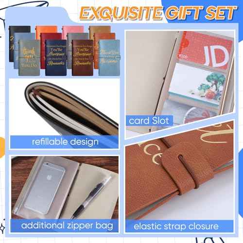 Fulmoon 36 Pcs Thank You Teacher Gift Include 12 Refillable Inspirational PU Leather Journal Notebook 12 Ballpoint Pen 12 Motivational Keychain Employee Appreciation Gift for Nurse Volunteer Coworker