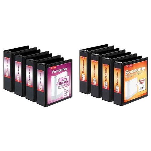 Cardinal Performer 3-Ring Binders, 3", Non-Locking Slant-D Rings, 725-Sheet Capacity & Economy 3 Ring Binder, 2 Inch, Presentation View, Black, Holds 475 Sheets, Nonstick, PVC Free, 4 Pack