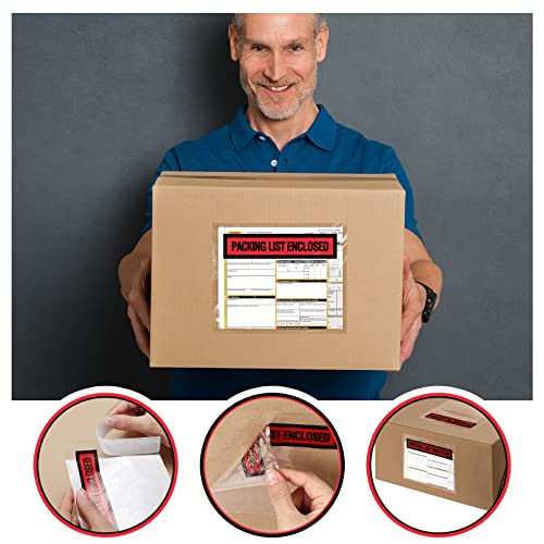 1000 Pcs Packing Slip Envelope Pouches Clear Self Adhesive Shipping Label Sleeves Waterproof Packing List Envelopes Pockets Top Loading Shipping Pouches Enclosed Bags (Red,7.5" x 5.5")