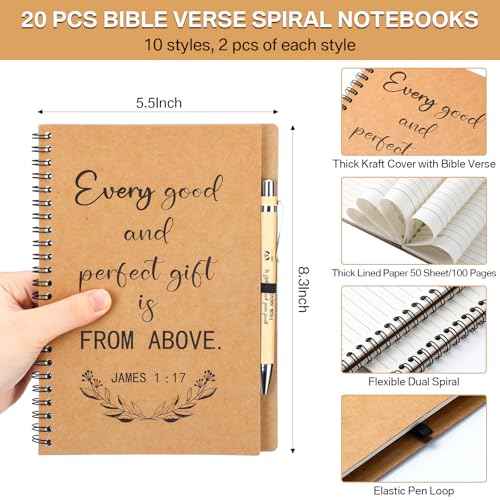 40 Pcs Christian Gift Bulk Spiral Notebook Bible Pen Christmas Party Favor 5.5"x8.3" Journal Prayer Pen Religious Gifts for Staffs Coworkers Teachers Church Pastor Wife