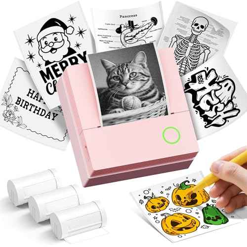 Sticker Printer, PM290C Portable Mini Printer, Inkless Bluetooth Sticker Maker with 3 Rolls Paper, Impresora Port?til for Notes, Journal, DIY, Gift, Print Pod for School/Office/Home, Pink