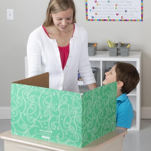 Really Good Stuff Standard Privacy Shields for Student Desks ? Set of 12 - 6 Group Colors - Matte - Study Carrel Reduces Distractions - Keep Eyes From Wandering During Tests, Red, Blue, Green, Yellow, Orange & Purple With Stars & Swirls Pattern
