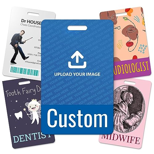 Personalized Image Badge Buddy - Vertical ID Card (1 Pack) Print on Both Sides, 20 Font Options, Multiple Colors