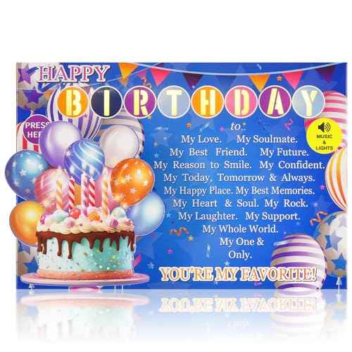 Birthday Card for Husband Wife with Lights & Music, Sweet 3D Birthday Cards for Men Women, Romantic Happy Birthday Card for Boyfriend Girlfriend, Musical Bday Greeting Love Card Gifts for Him Her