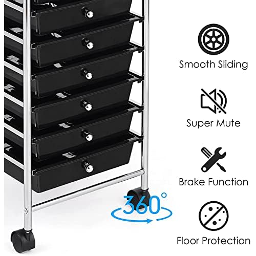 FUTADA 10-Drawer Rolling Storage Cart, Mobile Utility Cart, Multipurpose Storage Organizer with Lockable Casters (Black)