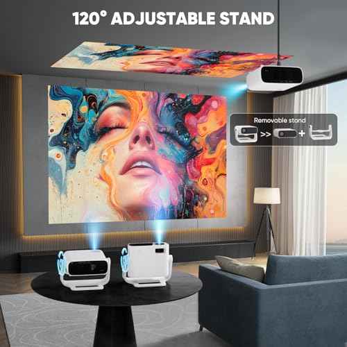 Smart Projector with WiFi 6 and Bluetooth Built-in Apps - 4K Support Portable Bedroom Mini Projector Native 1080P , 2025 New Auto Keystone & Zoom Home Theater Cinema Movie Proyector, 120¡Æ Stand