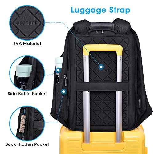 oscaurt Anti Theft Backpack 15.6 Inch Laptop Travel Backpack with Hidden Zipper and USB Charging Port Waterproof Business Computer Bag for Men & Women