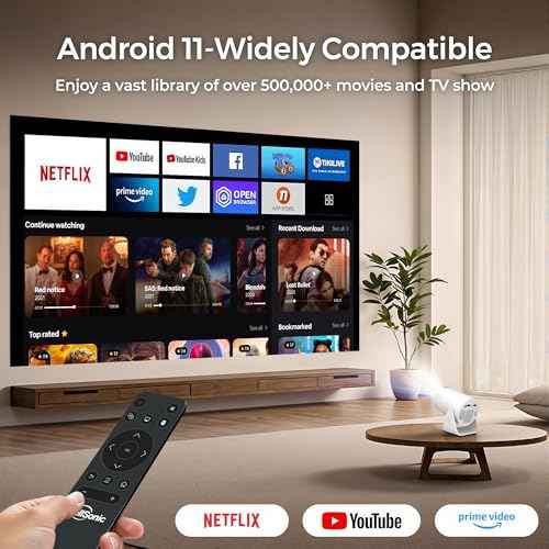 Mini Projector with WiFi and Bluetooth, Portable Movie Projector support 4K, Electric Focus, 210¡Æ Rotatable Stand, 150'' Screen Home Cinema Smart Projector for Phone, PC, HDMI USB, Laptop
