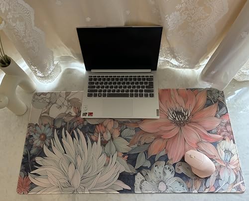 Nasdalgias Pastel Flower Aesthetic Desk Mat 31.5 x 15.7 Inches XXL Large Mouse Pad for Office & Gaming