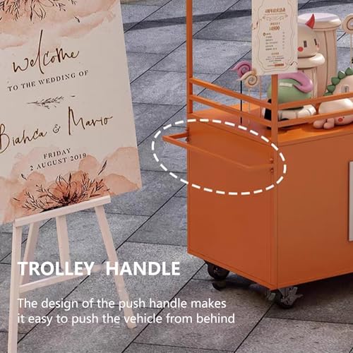 120cm Orange Food Vending Cart with Waterproof Canopy & Lockable Swivel Wheels