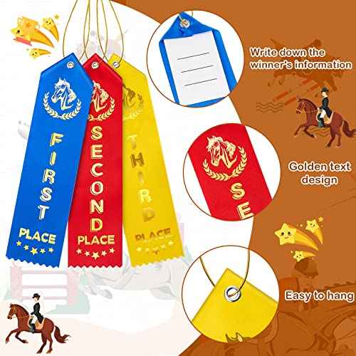 150 Pcs Horse Show Award Ribbons, 1st - 6th Place Flat Carded Set, Participation Ribbon with Event Card and Rope, Winner Recognition Ribbons for Competition, Sports Event, Contest Ornaments