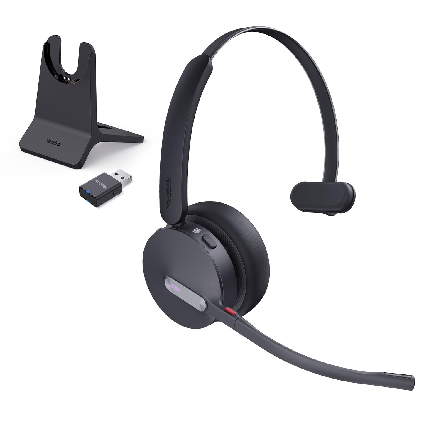 Yealink WH64 Hybrid Wireless Headset with Mic for Work, Mono Headset with Charge Stand, Bluetooth & DECT Dongle for PC/Computer/IP Phone/Cell Phones, Teams, Zoom, 492 ft Range, 26H Talk Time