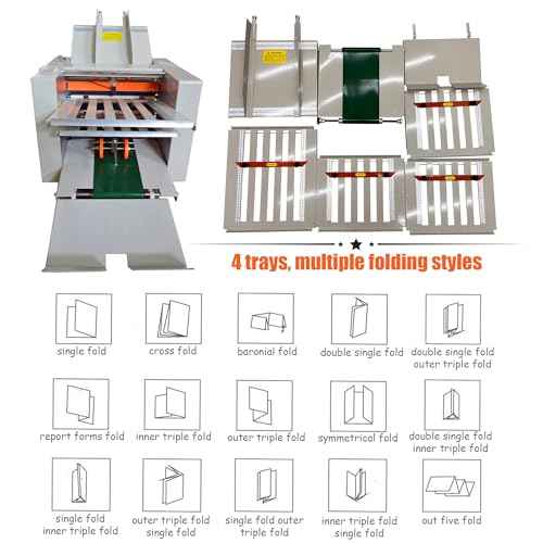 INTSUPERMAI 110V Automatic Paper Folding Machine, 4 Folding Plates, Multiple Folding Forms, Max Speed 262ft/min, Z Fold Paper Folding Machine for Manuals Document Business Letters