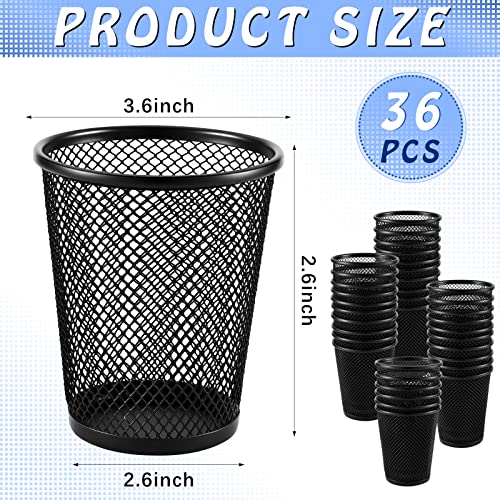 Henoyso 36 Pack Mesh Pencil Holder Wire Mesh Pen Cup Black Pen Holder for Desk Metal Pen Organizer Pencil Cup Marker Holder Makeup Brush Holders for Home Office Supplies Accessories