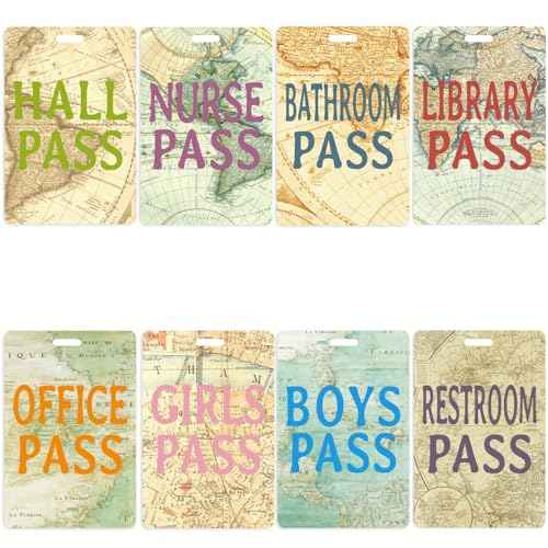 Ceiba Tree Hall Bathroom Passes for Classrooms Hall Pass Lanyards Boys Girls Bathroom Library Office Nurse Restroom Hall Pass Travel The Map World Set of 8 Teacher Classroom Supplies