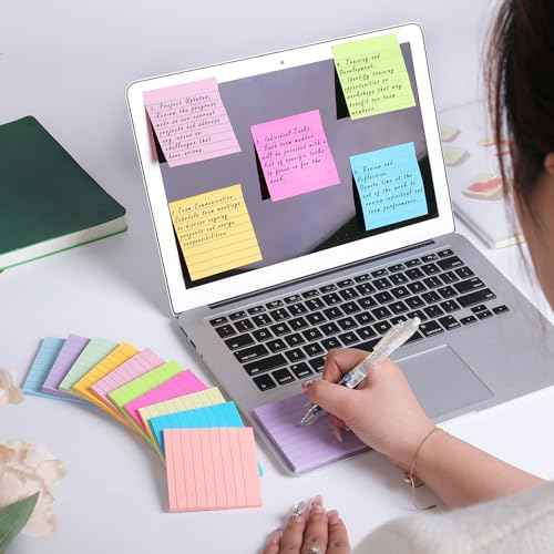 (24 Pack) Lined Sticky Notes 3x3 in Ruled Stickies Super Sticking Power Memo Pads,12 Bright Multi Colors Sticky Notes with Lines Self-Stick Note Pads