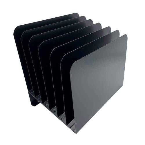 Huron Desktop File Binder Organizer Storage, Inclined Slant 6 Slot, Black Commercial Grade Steel
