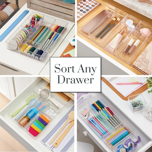 STORi Multi-Size Drawer Organizer Bins - 6 Pack, Clear Storage for Bathroom, Makeup & Desk
