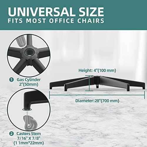 Office Chair Base-Office Chair Replacement Parts Heavy-Duty 28 Inch Metal Desk Chair Base 2400Lbs,Chair Bottom Part with Universal Caster and Gas Cylinder Size