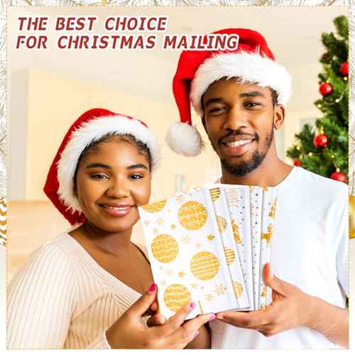 Zhanmai 100 Pcs Christmas Poly Gold Poly Bubble Mailers 5.51 x 8.27 Inch 5 Patterns Xmas Waterproof Bubble Padded Envelopes Self Adhesive Shipping Mailing Bags for Xmas Mailing Packaging