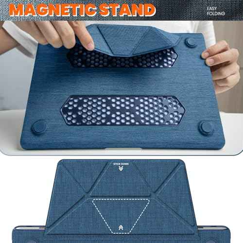 Batianda Fabric Case for New MacBook Air 13 inch 2025 M4 2024 M3 2022 M2 Chip Model A3240 A3113 A2681 High-End Business Design Durable Full Protection with Foldable Triangle Kickstand, Navy Blue