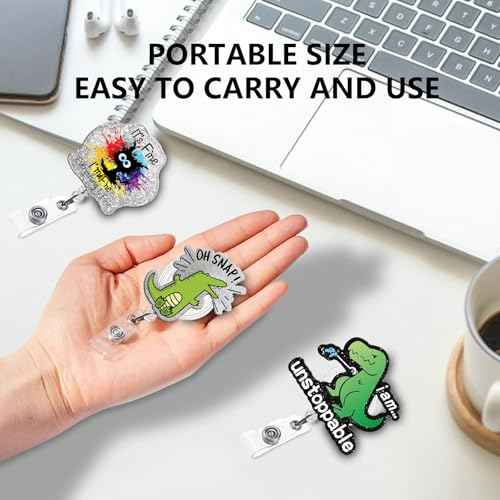 6 Pcs Funny Acrylic Badge Holder - Waterproof Retractable with Alligator Clip Lightweight, Badge Reel for Key Keychain, Ideal for Coworkers Teachers Students Doctors, Ideal Gift