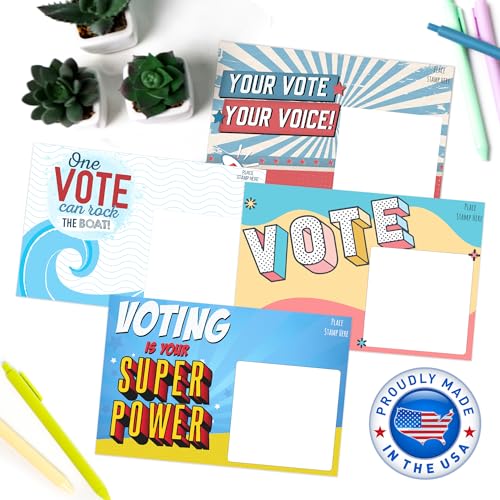 T MARIE 400 Bulk Voter Postcards 4x6-4 Vibrant Designs, Blank Back for Personalized Messages, Smear-Resistant Uncoated Cardstock, Spark Change and Encourage Voting in Your State
