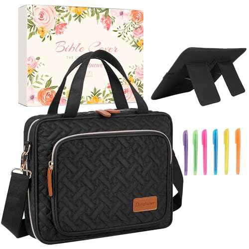 DERSTUEWE Bible Cover Case for Women ? Stylish & Durable Bible Bag with Zippered Closure, Floral Print, Fits Standard & Large Bibles, Perfect for Church & Travel, Black Color