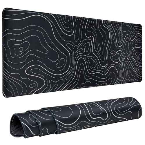 Gaming Mouse Pad Large 31.5 x 11.8in Topographic Keyboard Mousepad for Non-Slip Base and Stitched Edge, Extended Desk Pad XL Desk Mat (Black)